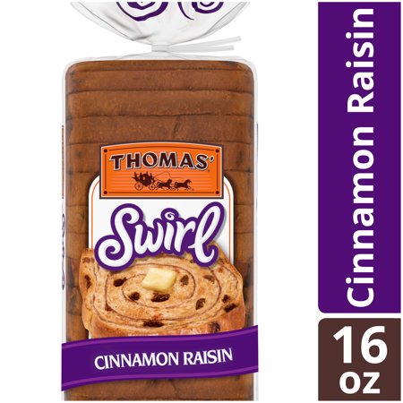 Thomas’ Cinnamon Raisin Swirl Bread,  Real Raisins, 14 Slices per Loaf 16 oz