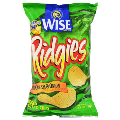 Wise Ridgies Sour Cream & Onion Potato Chips, 4.5 oz. Bags