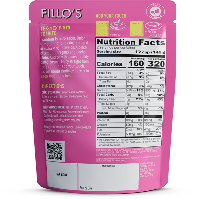 Fillo's Tex Mex Pinto Beans - Single Pouch, 10 oz