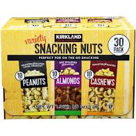 VARIETY SNACKING NUTS 48 OZ 30 PACK CASHEW, PEANUTS, ALMOND